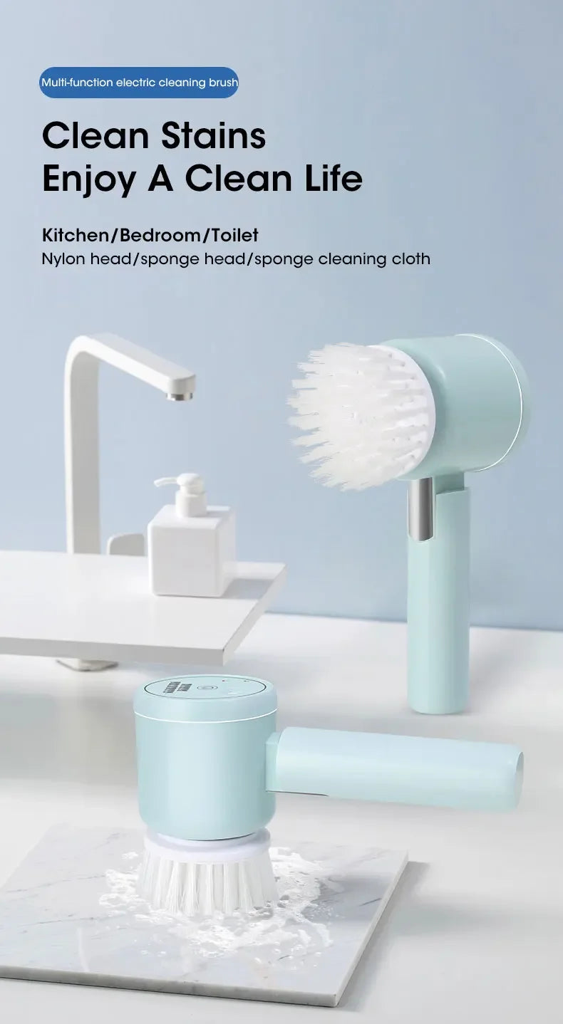 2025 Cordless Electric Spin Scrubber β 5 Brush Heads, Waterproof
