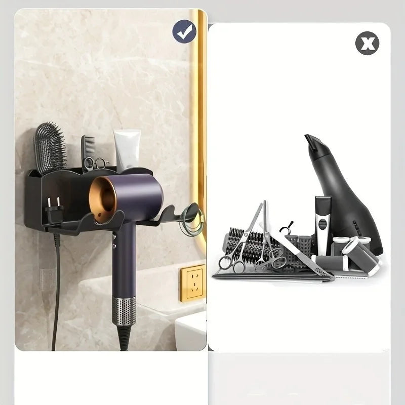 Wall-Mounted Hair Dryer Storage Rack β Non-Perforated Bathroom Bracket