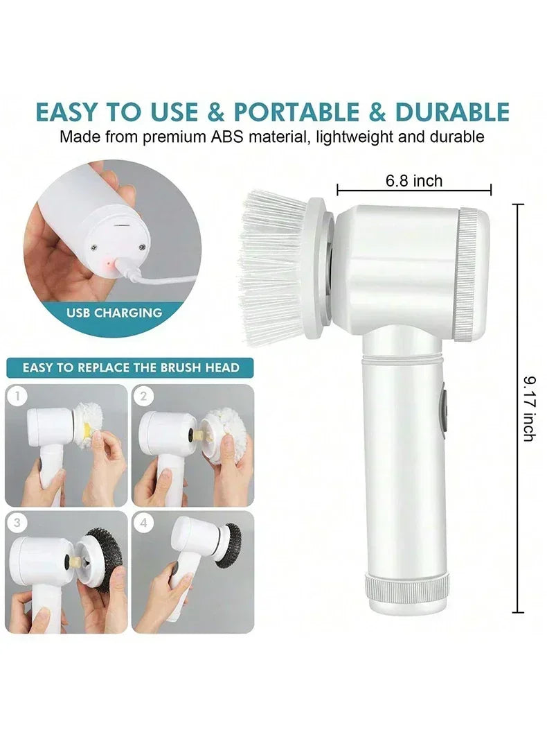 2025 Cordless Electric Spin Scrubber β 5 Brush Heads, Waterproof