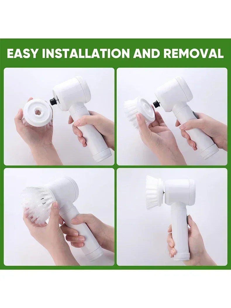 2025 Cordless Electric Spin Scrubber β 5 Brush Heads, Waterproof