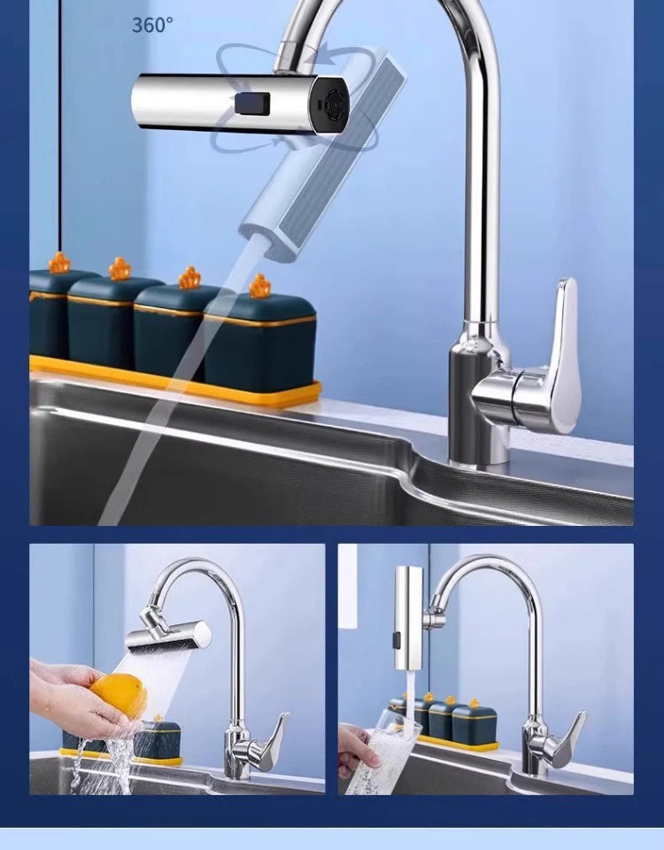3-Mode Swivel Kitchen Faucet Nozzle β Splash-Proof Extension
