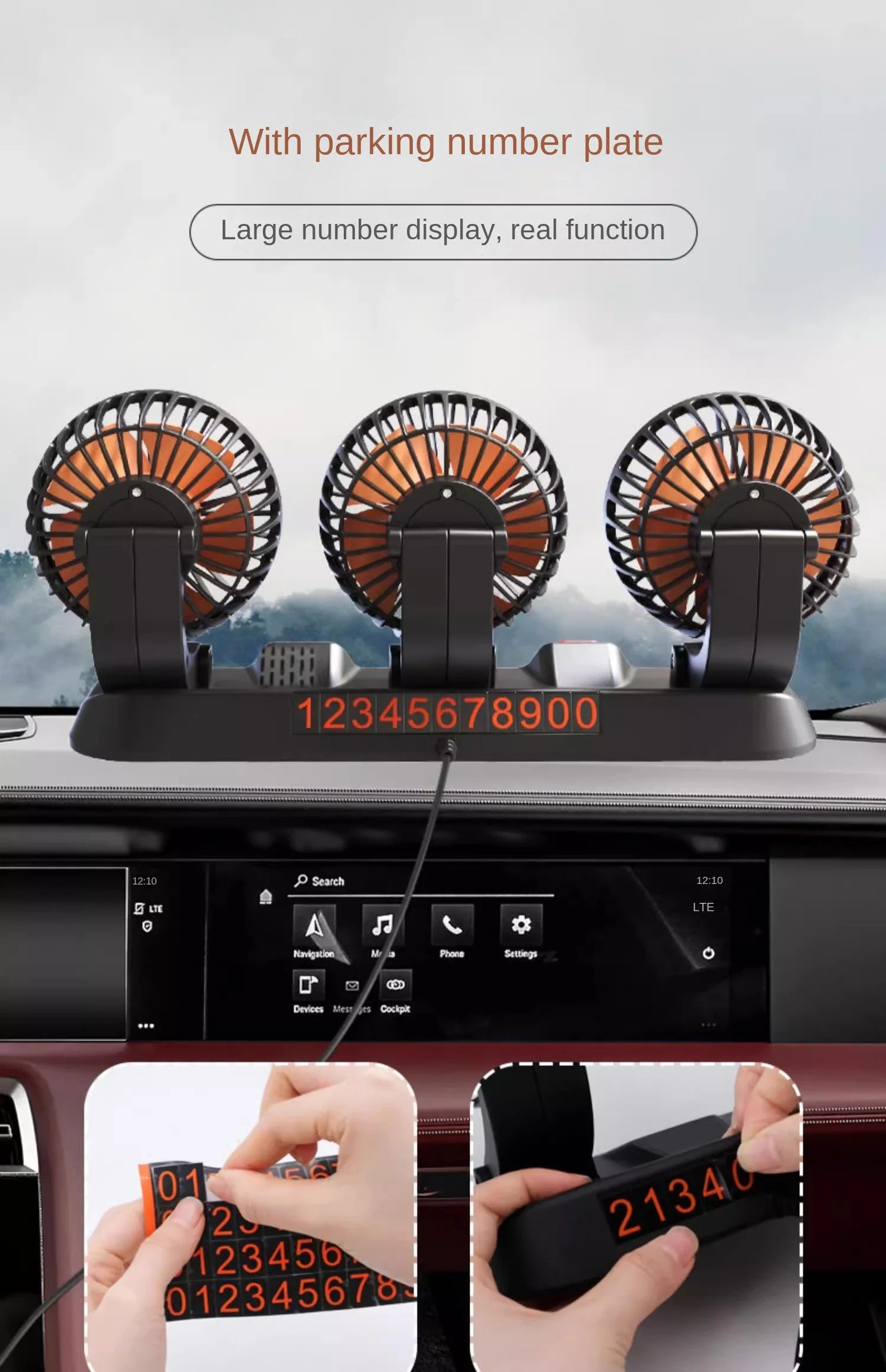 3-Head 360° Adjustable Car Fan – USB/12V/24V Dual Speed