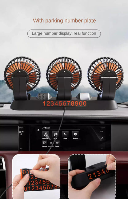 3-Head 360° Adjustable Car Fan – USB/12V/24V Dual Speed