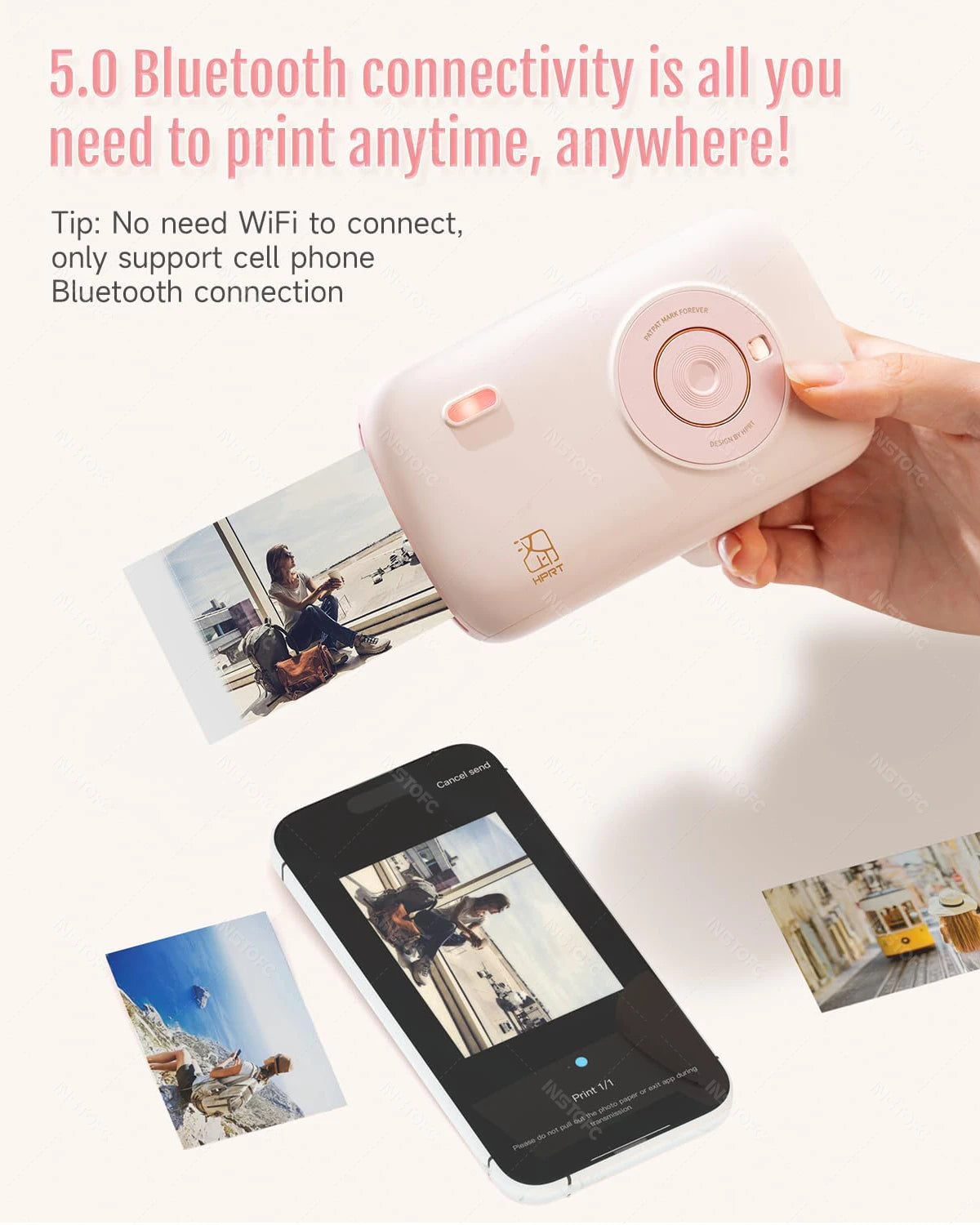 HPRT CP2100 2x3" Wireless Photo Printer, 300DPI, Portable with Paper & Ribbon Storage.