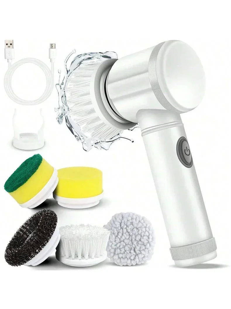2025 Cordless Electric Spin Scrubber – 5 Brush Heads, Waterproof