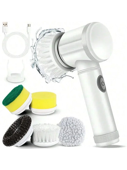 2025 Cordless Electric Spin Scrubber – 5 Brush Heads, Waterproof