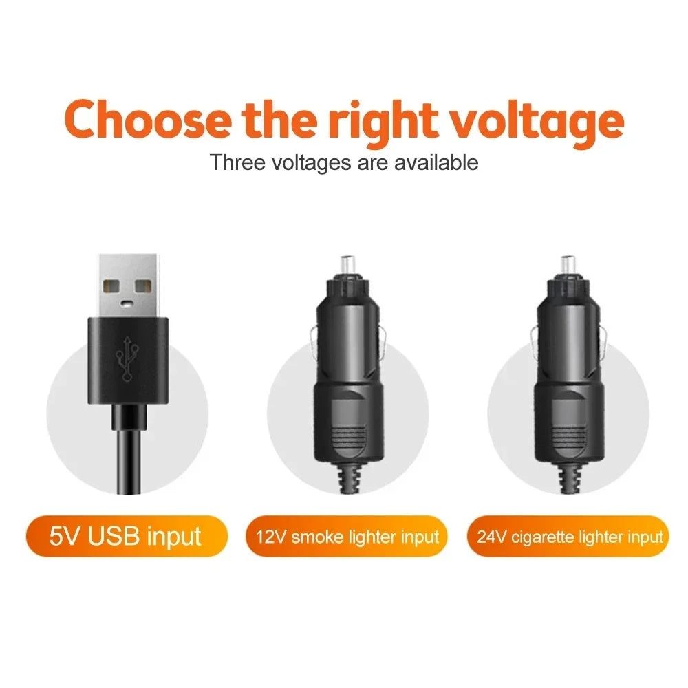 3-Head 360° Adjustable Car Fan – USB/12V/24V Dual Speed