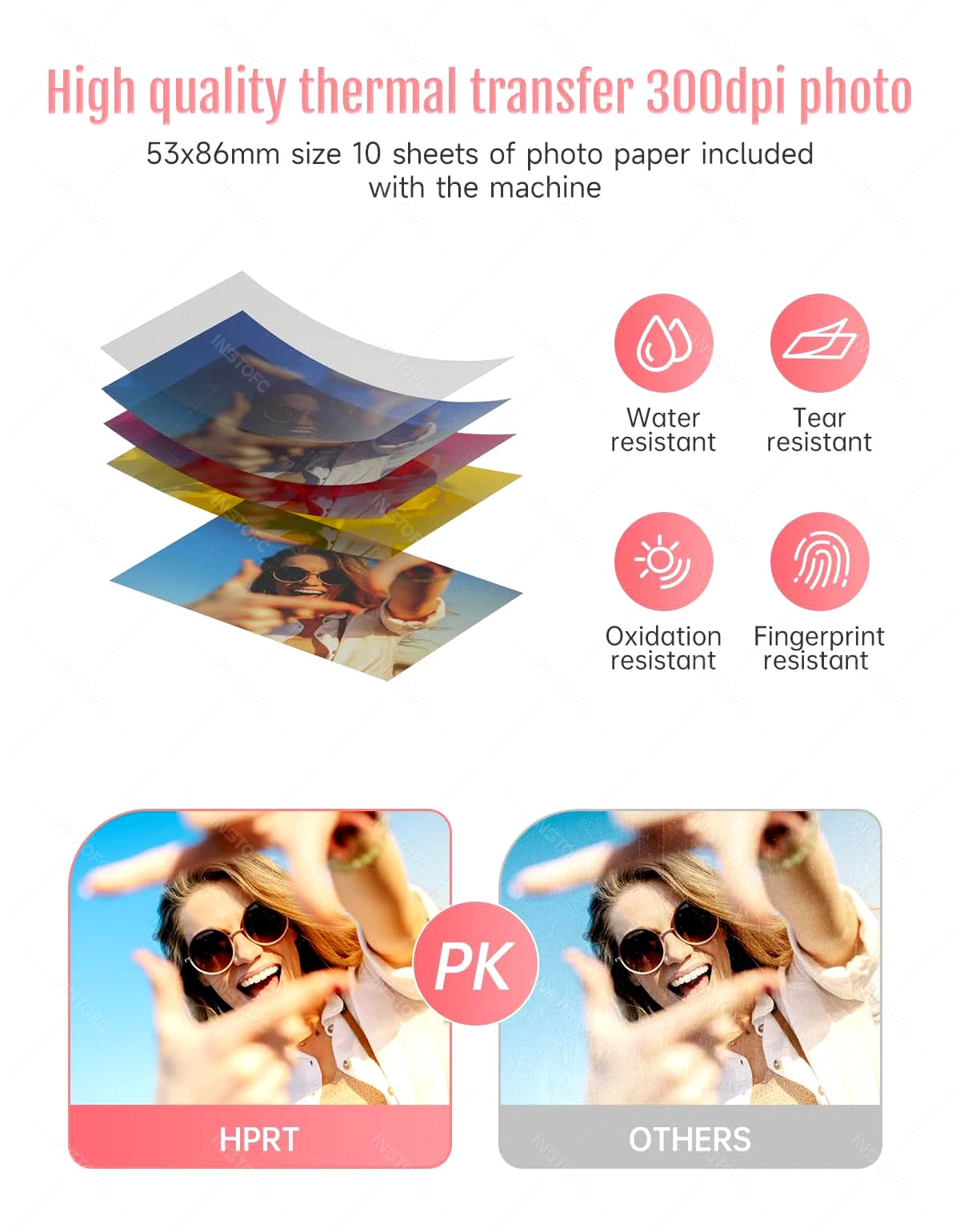 HPRT CP2100 2x3" Wireless Photo Printer, 300DPI, Portable with Paper & Ribbon Storage.