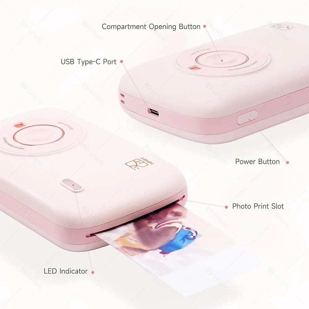 HPRT CP2100 2x3" Wireless Photo Printer, 300DPI, Portable with Paper & Ribbon Storage.