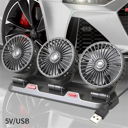 3-Head 360° Adjustable Car Fan – USB/12V/24V Dual Speed