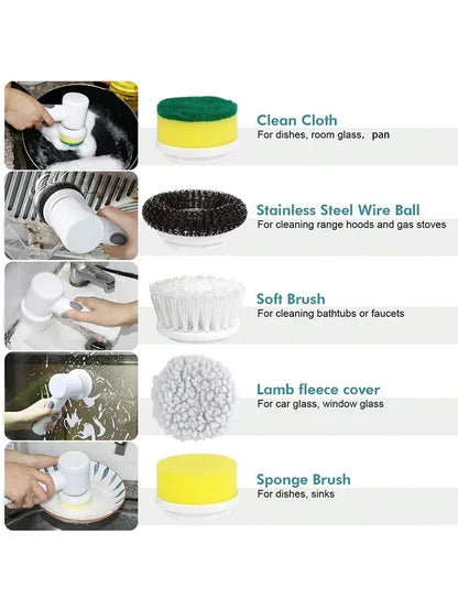 2025 Cordless Electric Spin Scrubber – 5 Brush Heads, Waterproof