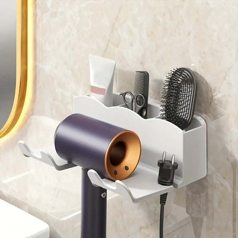 Wall-Mounted Hair Dryer Storage Rack – Non-Perforated Bathroom Bracket