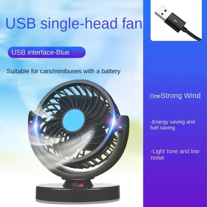 3-Head 360° Adjustable Car Fan – USB/12V/24V Dual Speed