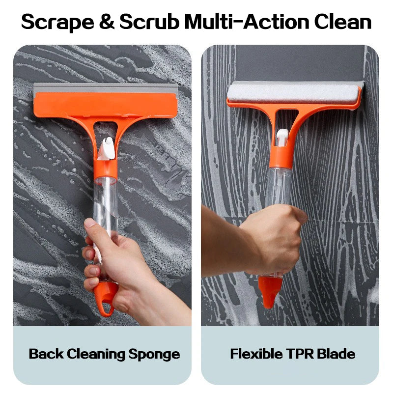 3-in-1 Glass Cleaning Kit – Spray Bottle, Scrubber & Scraper
