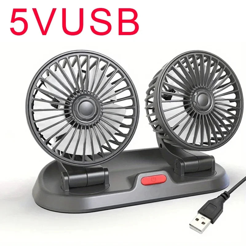 3-Head 360° Adjustable Car Fan – USB/12V/24V Dual Speed