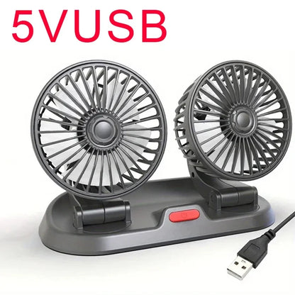 3-Head 360° Adjustable Car Fan – USB/12V/24V Dual Speed