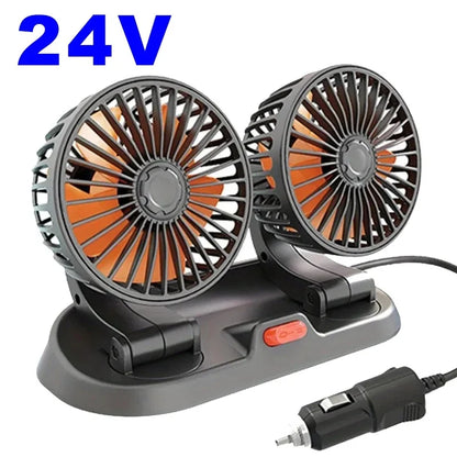 3-Head 360° Adjustable Car Fan – USB/12V/24V Dual Speed