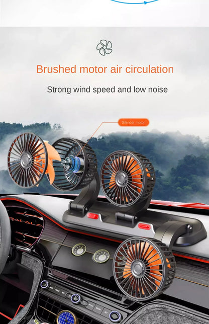 3-Head 360° Adjustable Car Fan – USB/12V/24V Dual Speed