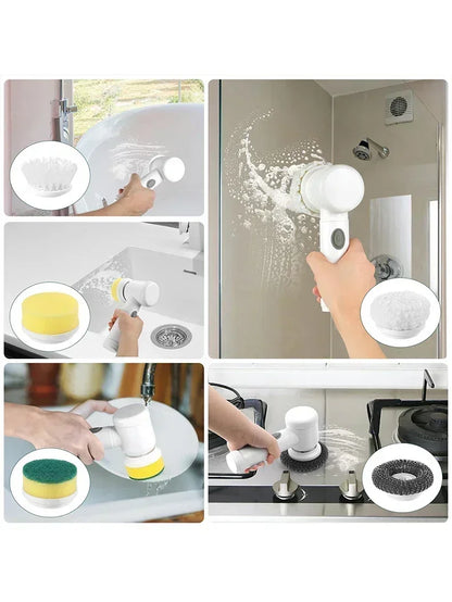 2025 Cordless Electric Spin Scrubber – 5 Brush Heads, Waterproof
