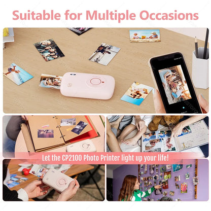 HPRT CP2100 2x3" Wireless Photo Printer, 300DPI, Portable with Paper & Ribbon Storage.