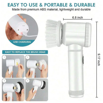2025 Cordless Electric Spin Scrubber – 5 Brush Heads, Waterproof