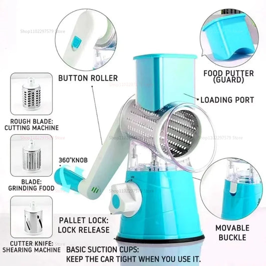 Rotary Cheese & Veggie Grater – 3 Stainless Blades
