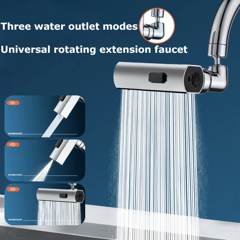 3-Mode Swivel Kitchen Faucet Nozzle – Splash-Proof Extension