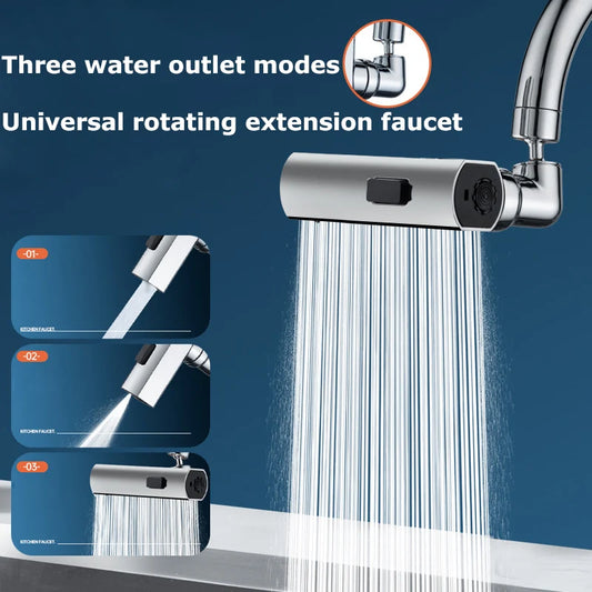 3-Mode Swivel Kitchen Faucet Nozzle – Splash-Proof Extension