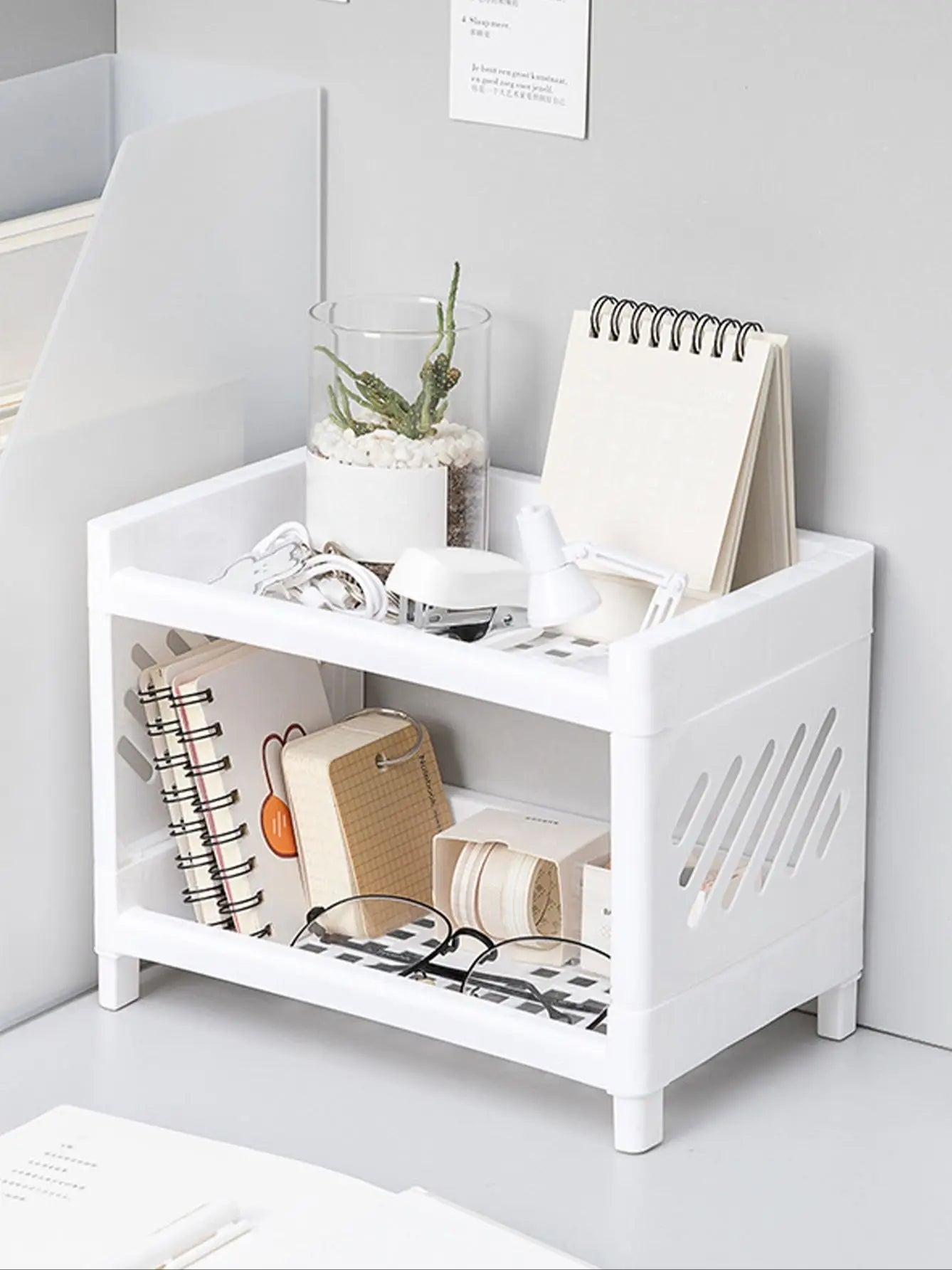 Double Layer Desktop Storage Rack – White (1PC