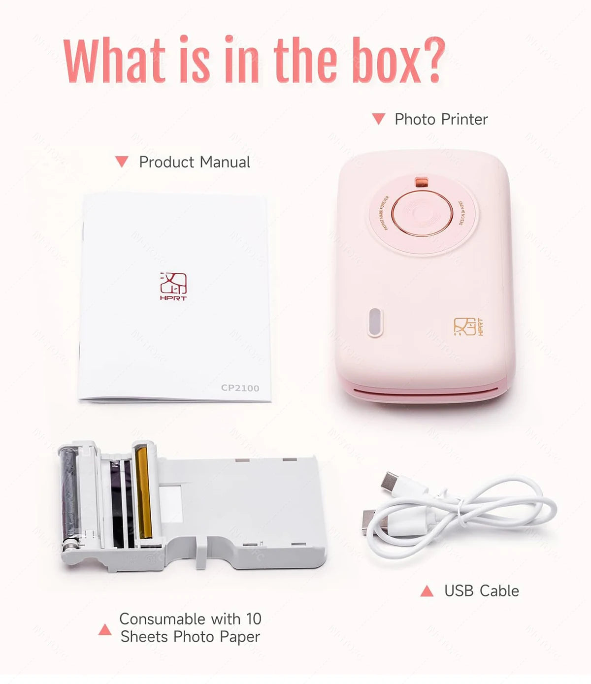 HPRT CP2100 2x3" Wireless Photo Printer, 300DPI, Portable with Paper & Ribbon Storage.