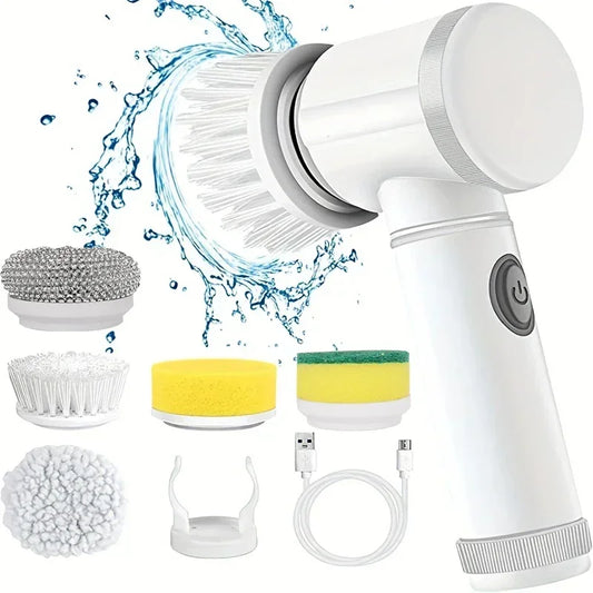 2025 Cordless Electric Spin Scrubber – 5 Brush Heads, Waterproof