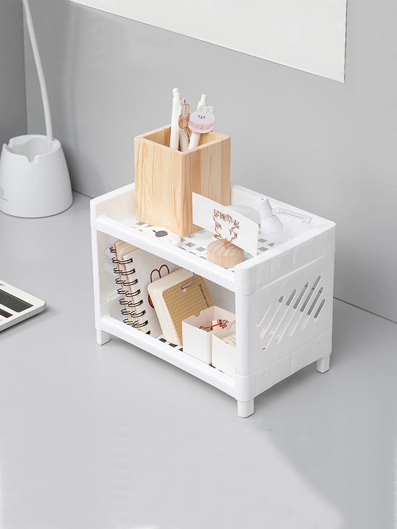 Double Layer Desktop Storage Rack – White (1PC