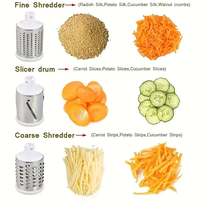 Rotary Cheese & Veggie Grater – 3 Stainless Blades