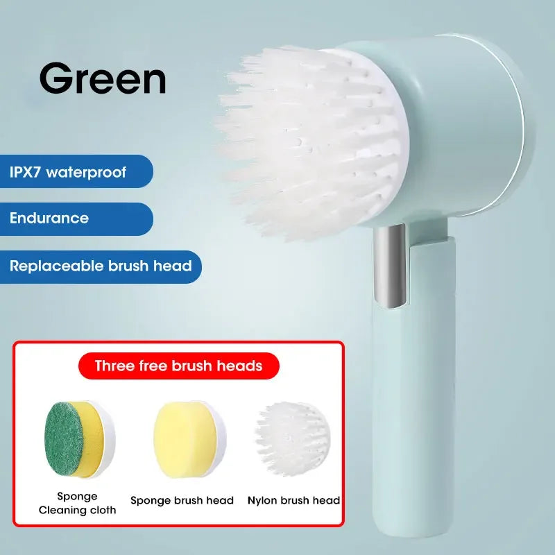 2025 Cordless Electric Spin Scrubber – 5 Brush Heads, Waterproof
