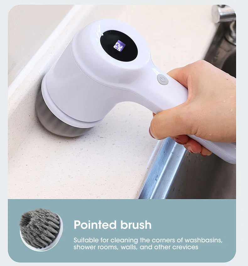 2025 Cordless Electric Spin Scrubber – 5 Brush Heads, Waterproof