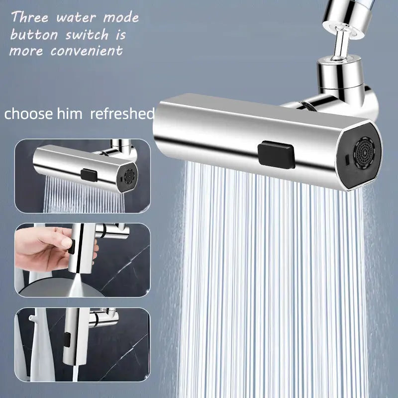 3-Mode Swivel Kitchen Faucet Nozzle – Splash-Proof Extension
