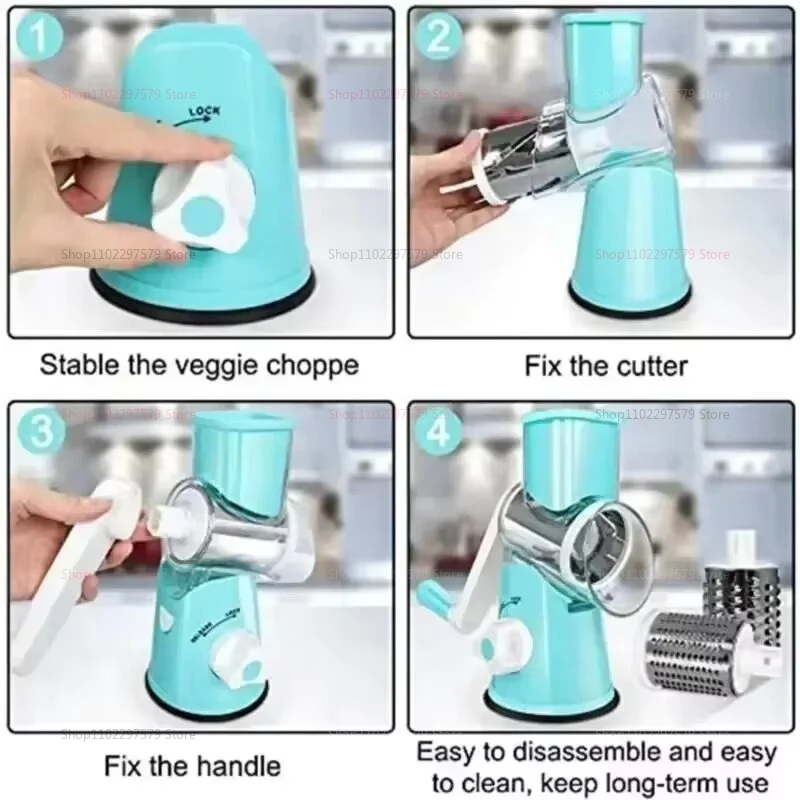 Rotary Cheese & Veggie Grater – 3 Stainless Blades
