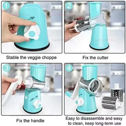 Rotary Cheese & Veggie Grater – 3 Stainless Blades