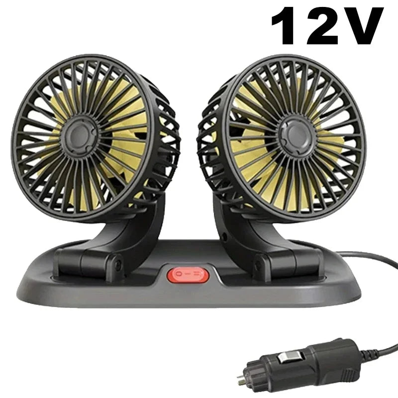 3-Head 360° Adjustable Car Fan – USB/12V/24V Dual Speed