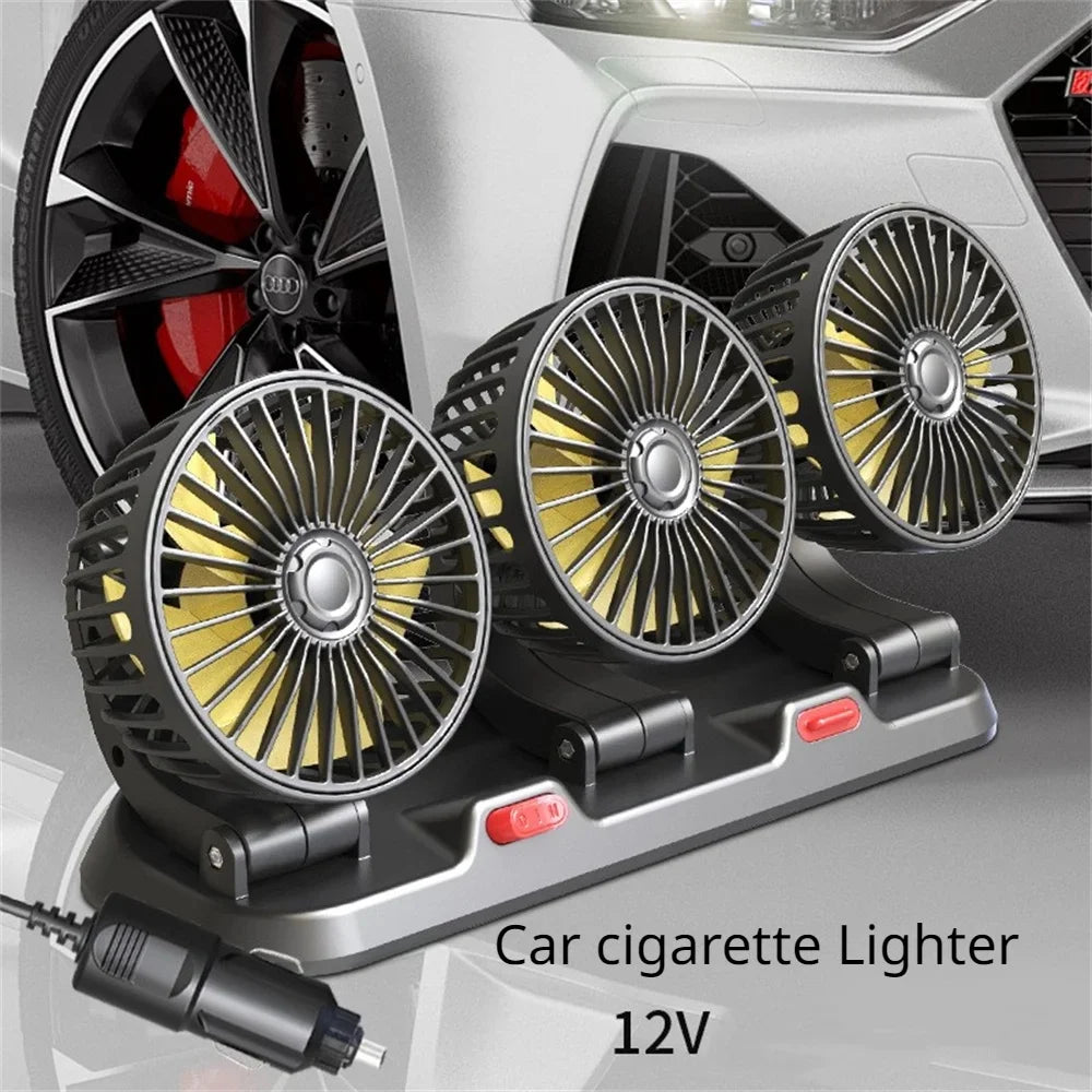3-Head 360° Adjustable Car Fan – USB/12V/24V Dual Speed