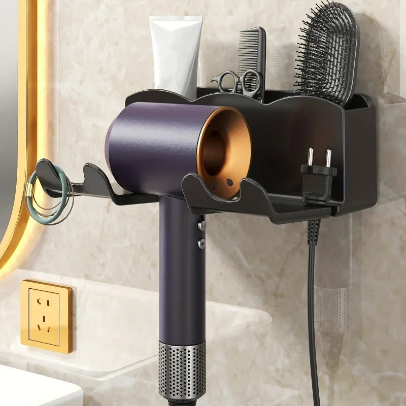Wall-Mounted Hair Dryer Storage Rack – Non-Perforated Bathroom Bracket
