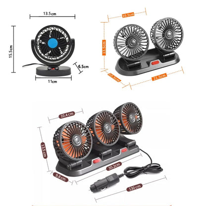 3-Head 360° Adjustable Car Fan – USB/12V/24V Dual Speed