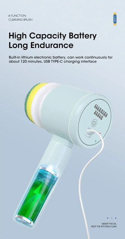 2025 Cordless Electric Spin Scrubber – 5 Brush Heads, Waterproof
