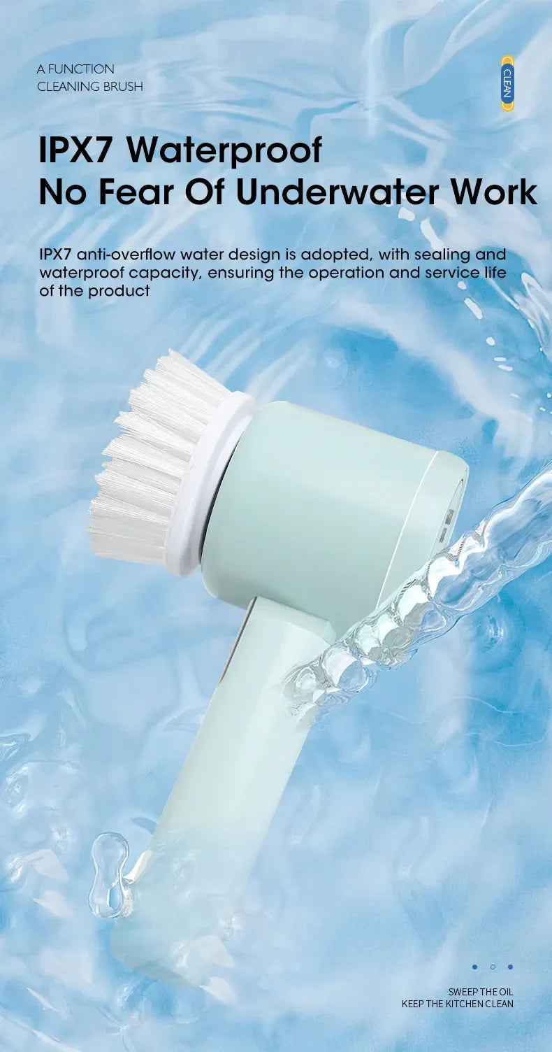 2025 Cordless Electric Spin Scrubber – 5 Brush Heads, Waterproof