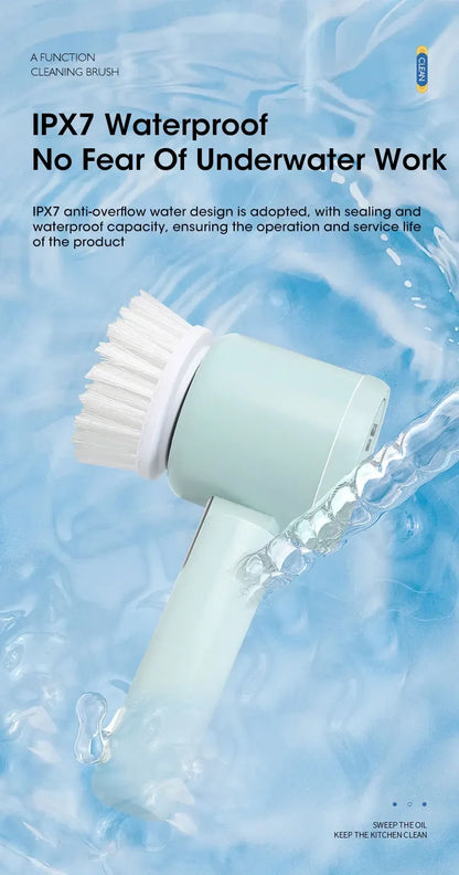 2025 Cordless Electric Spin Scrubber – 5 Brush Heads, Waterproof