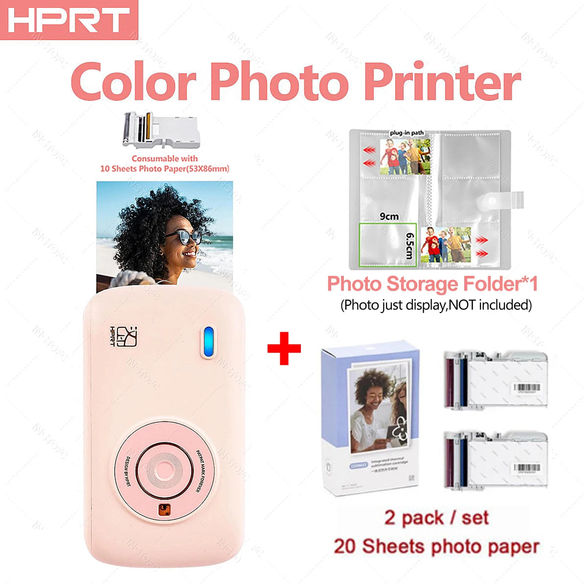 HPRT CP2100 2x3" Wireless Photo Printer, 300DPI, Portable with Paper & Ribbon Storage.