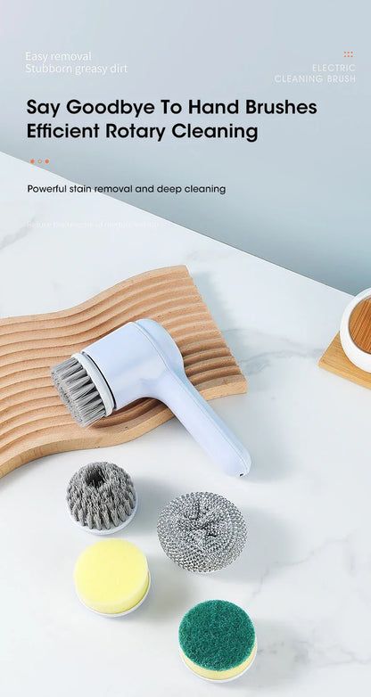2025 Cordless Electric Spin Scrubber – 5 Brush Heads, Waterproof