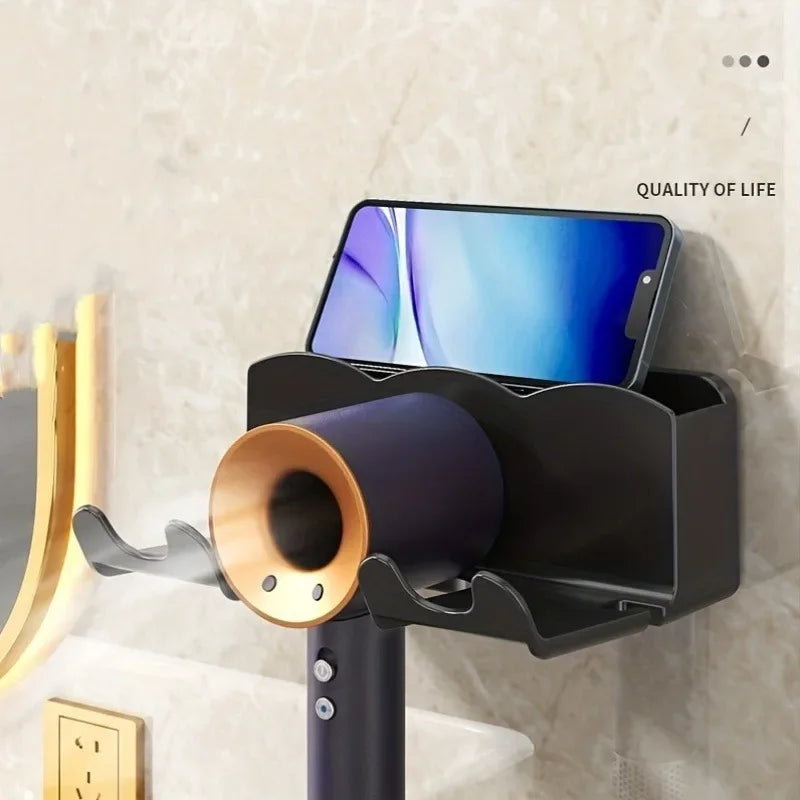 Wall-Mounted Hair Dryer Storage Rack – Non-Perforated Bathroom Bracket