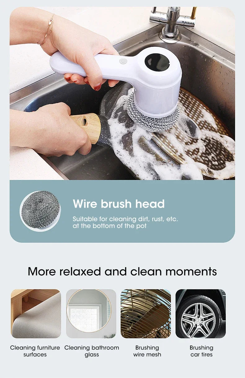 2025 Cordless Electric Spin Scrubber – 5 Brush Heads, Waterproof