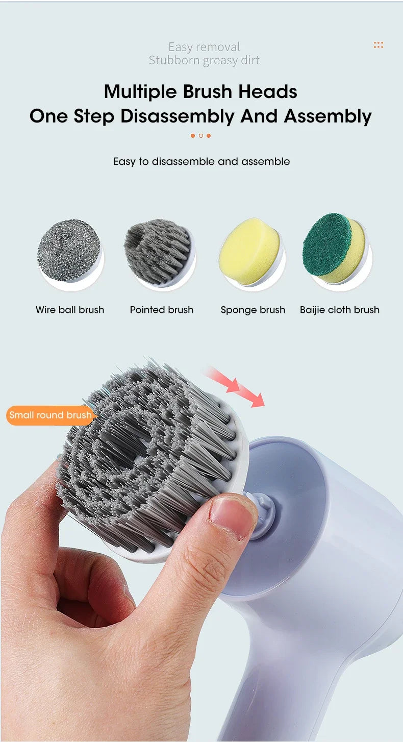 2025 Cordless Electric Spin Scrubber – 5 Brush Heads, Waterproof